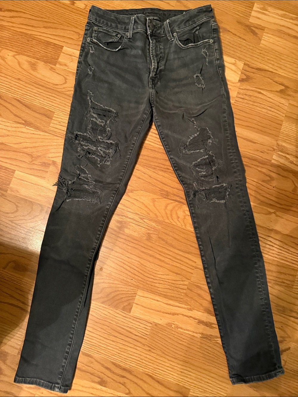 American Eagle Outfitters Men's Black Distressed Skinny Jeans